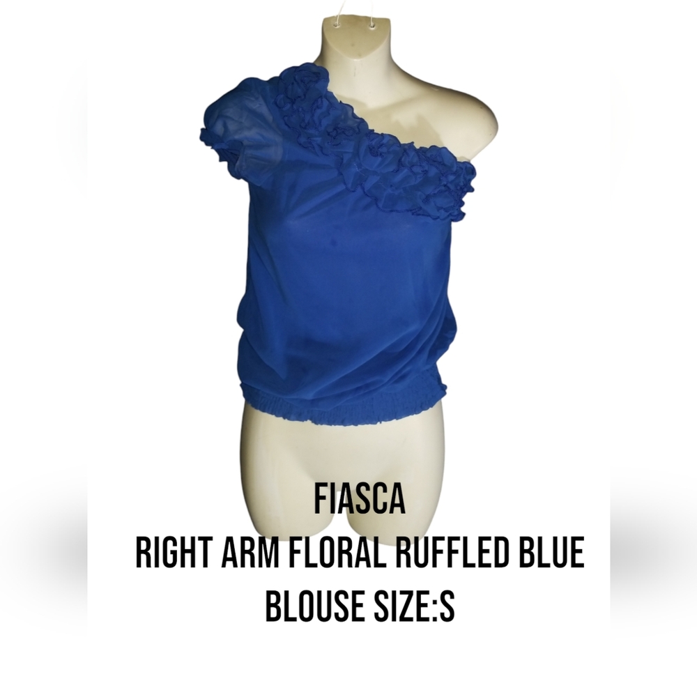 Blue Ruffled One-Shoulder Top